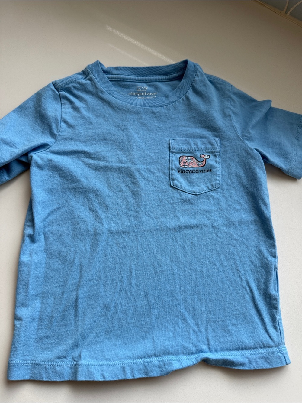 Vineyard Vines Light Blue Kids Pocket Tee with Whale Patch